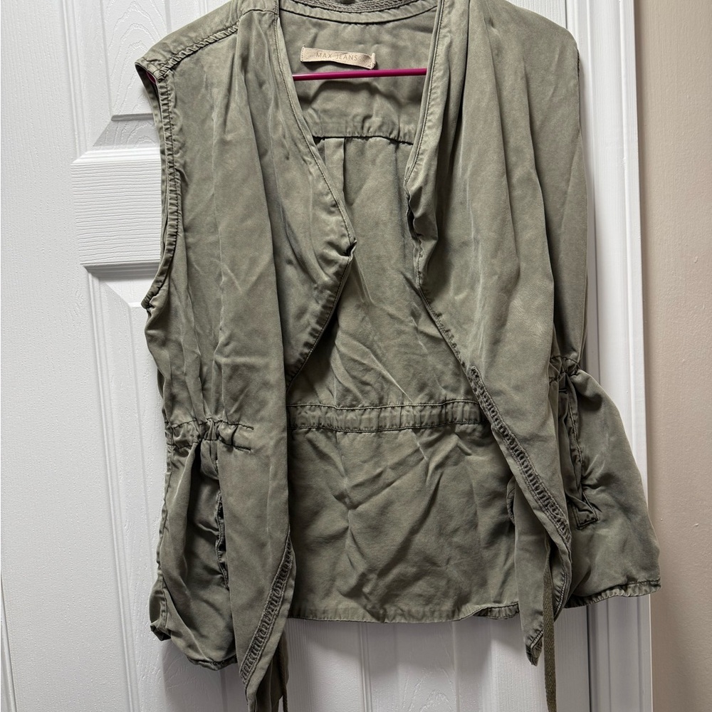 Max Jeans Green Utility Vest with Drawstring Waist